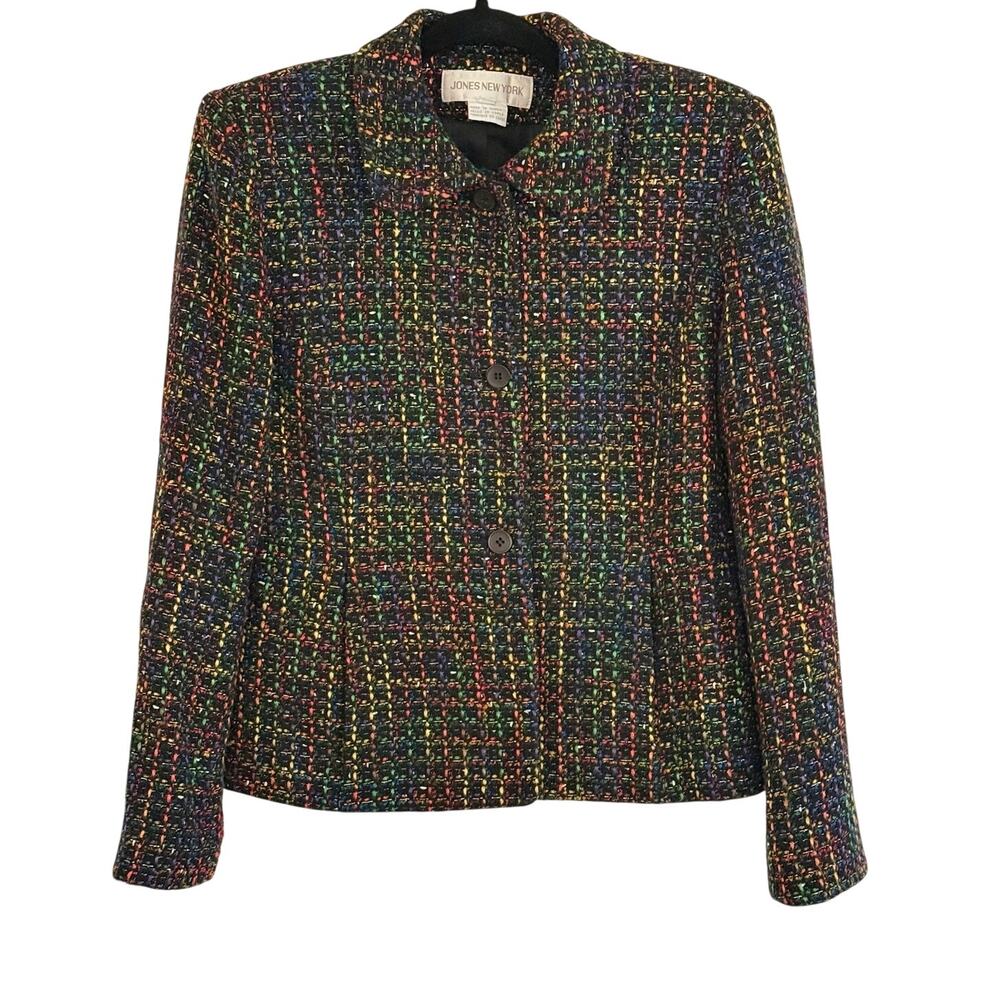 Jones New York Boucle Jacket Size 10 Multicolor Tweed Blazer Colorful